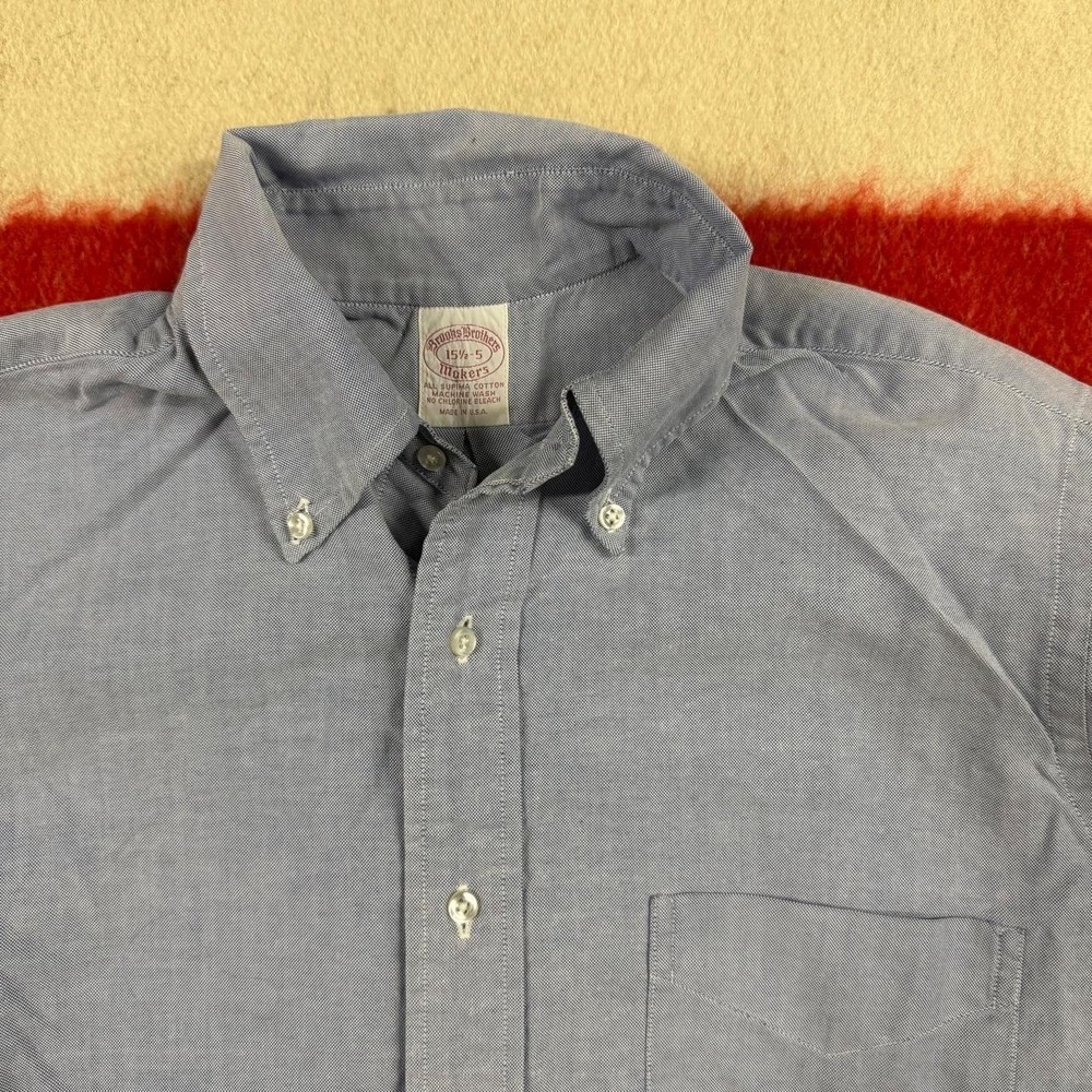 Vintage Brooks Brothers OCBD Blue Oxford Shirt Made In USA 15.5-5 Mens 90s Prep